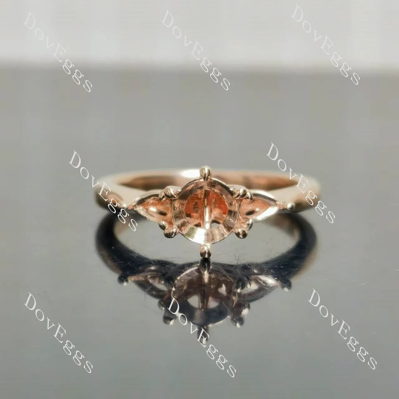 Doveggs three-stone engagement ring semi-mount only(Exclusively to DovEggs Stones)