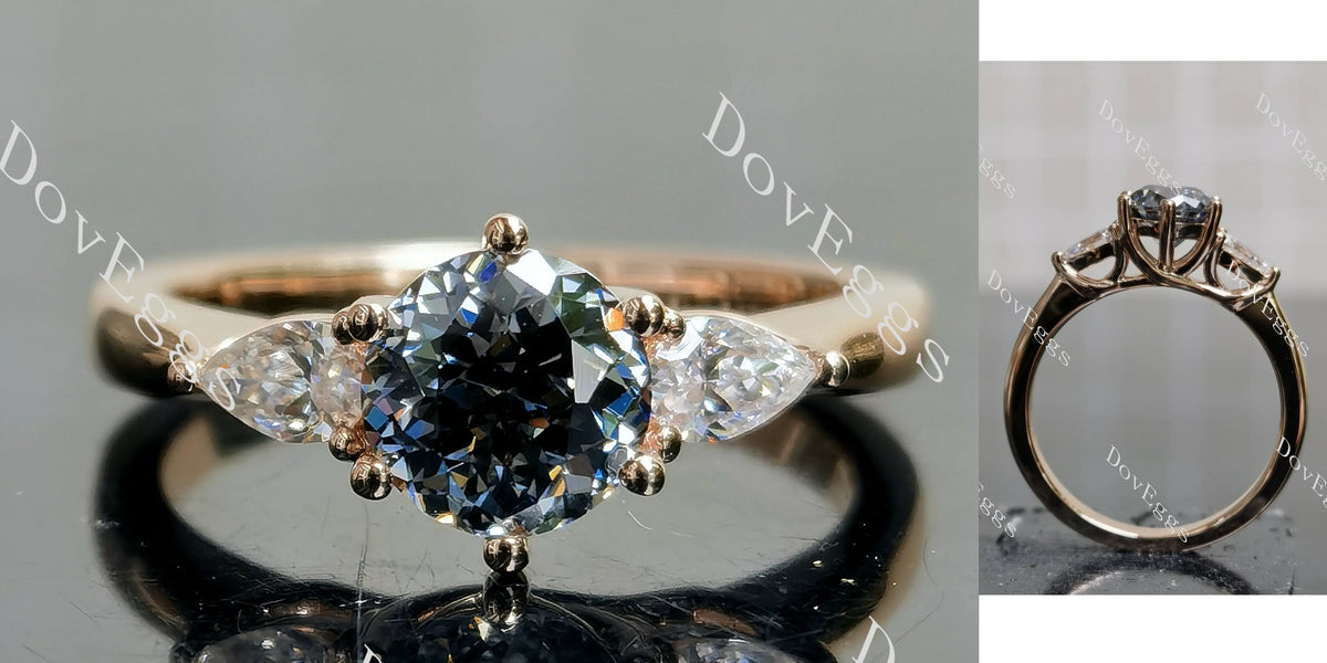 Doveggs round three-stone stardust grey moissanite engagement ring
