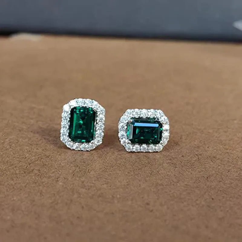 Doveggs sterling silver 2cttw emerald shape zambia emerald earrings push back stud earrings