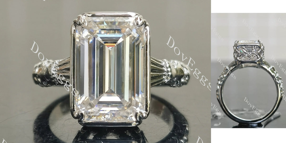 Beth's emerald heirloom solitaire vintage art deco moissanite engagement ring | Doveggs