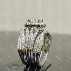 (size 7.5) Doveggs 1.5ct cushion moissanite sterling silver engagement ring set （3 rings）