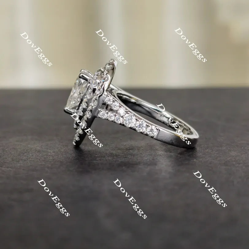 Doveggs pear half eternity double halo moissanite engagement ring