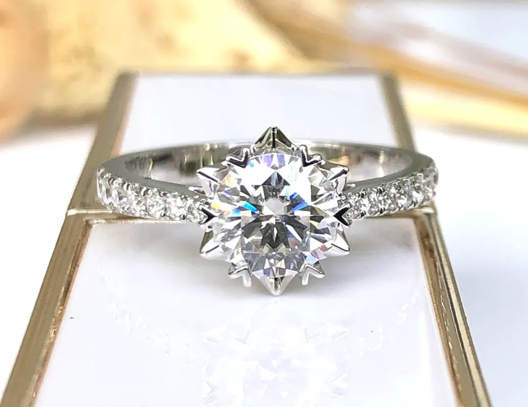 doveggs round 1 carat 18k white gold EF color moissanite engagement ring