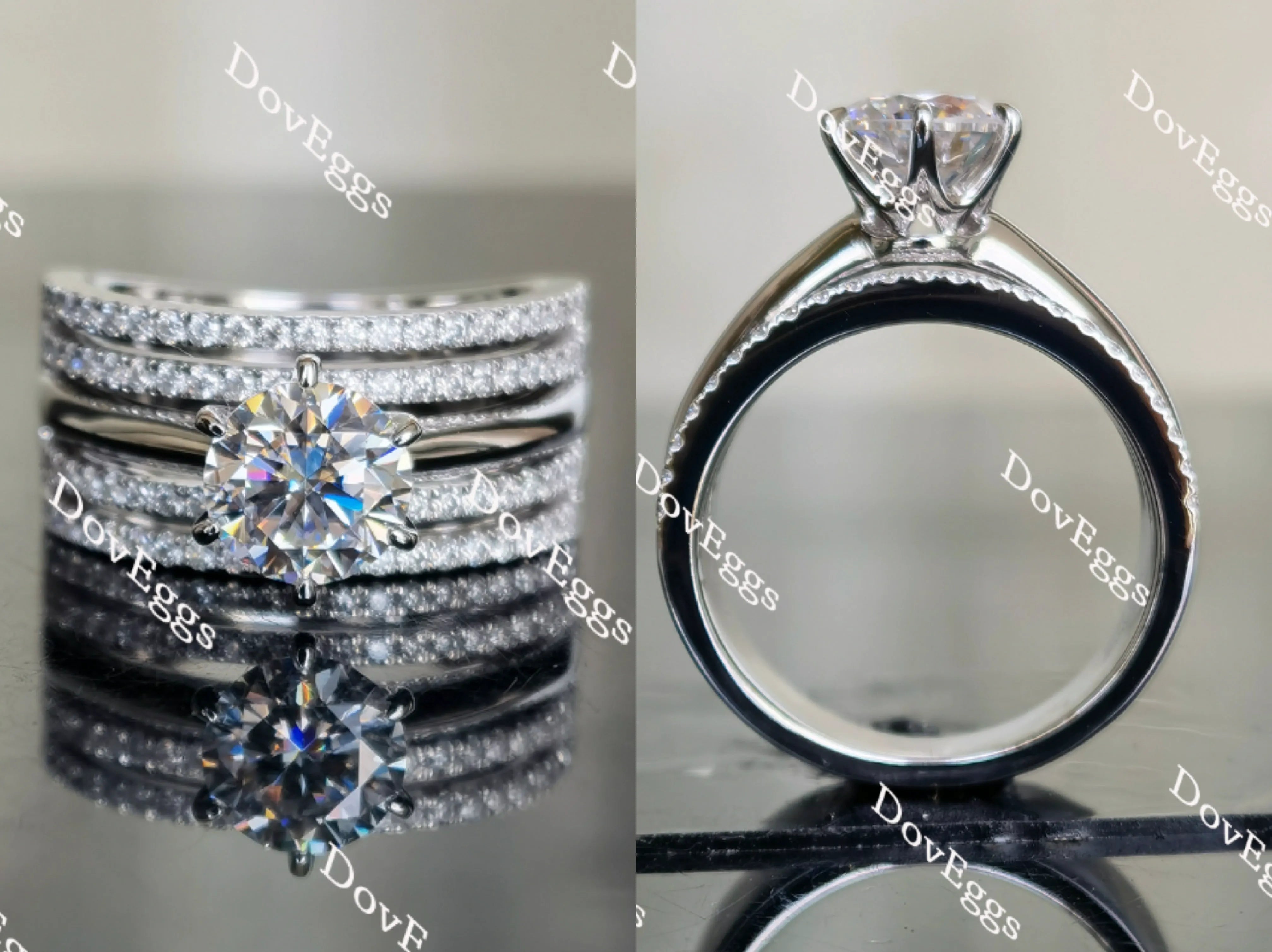 Doveggs round wide band pave moissanite engagement ring for women
