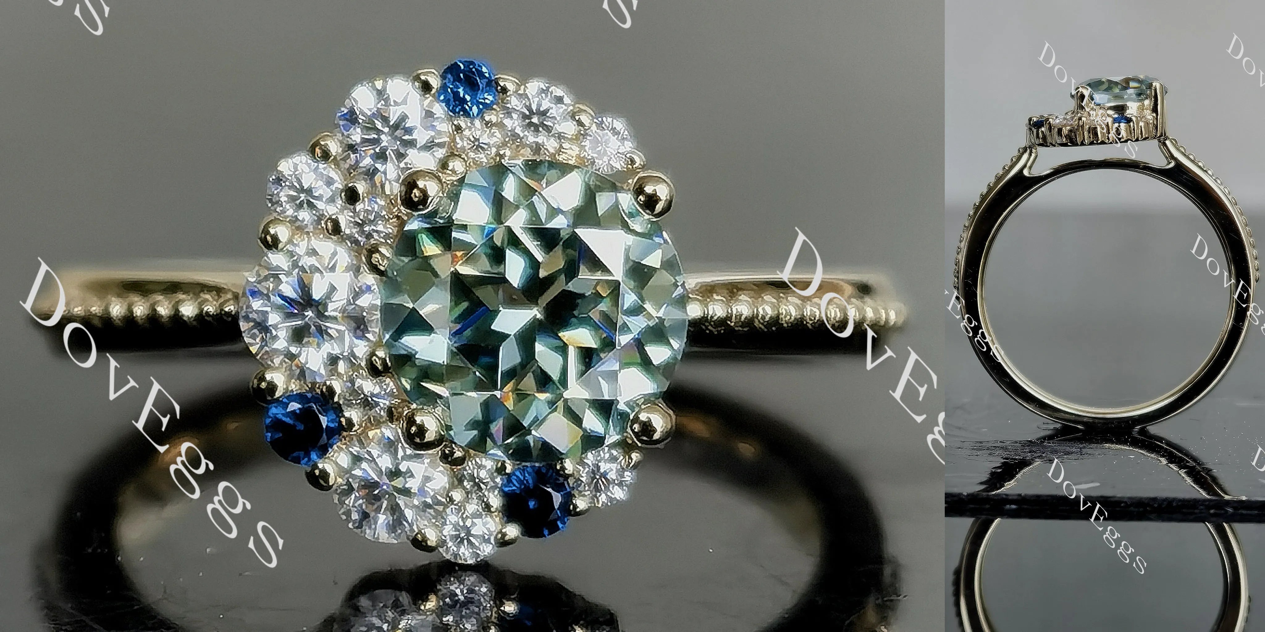Doveggs round art deco colored moissanite engagement ring