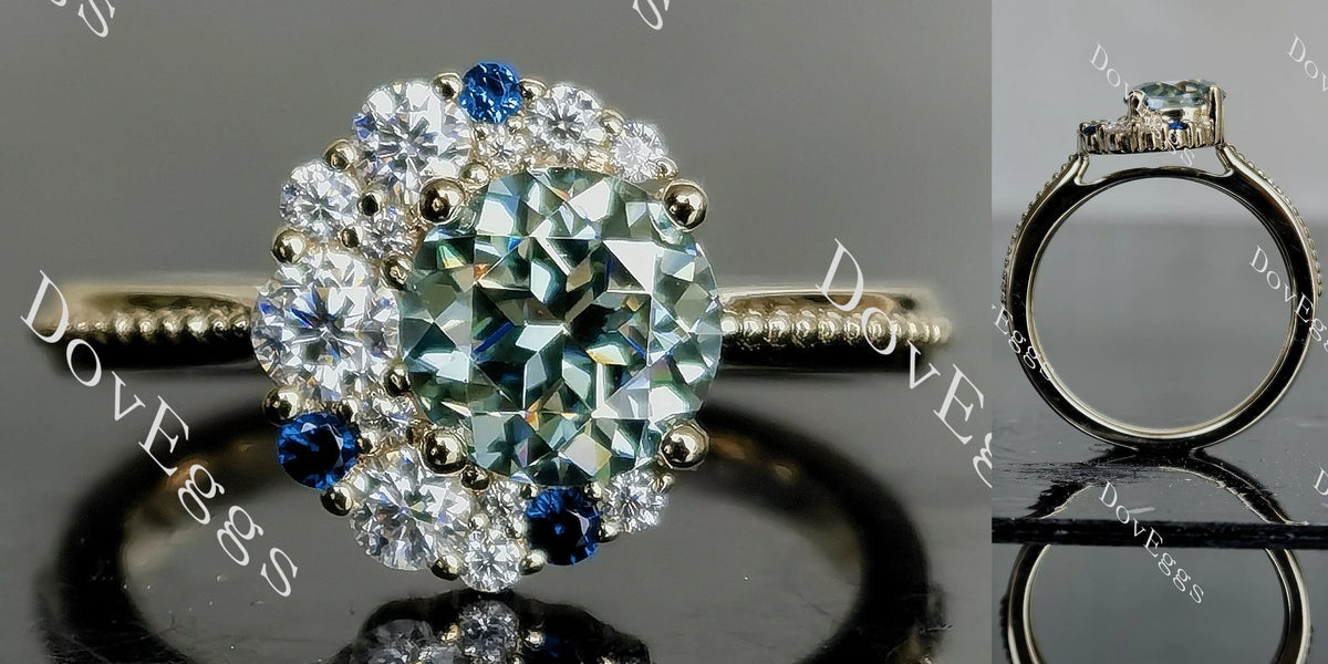 Doveggs round art deco colored moissanite engagement ring