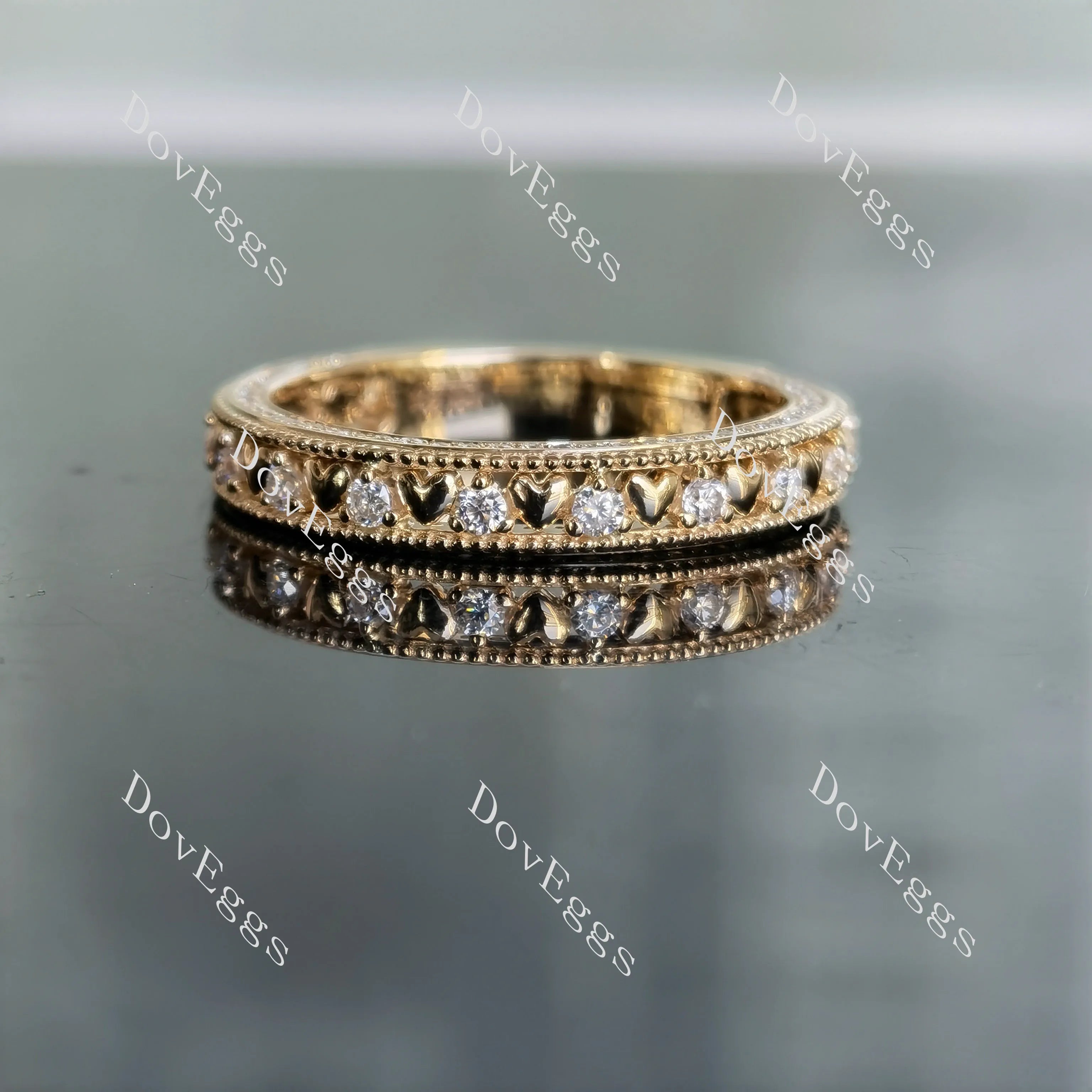 Doveggs round 3/4 eternity pave moissanite/lab grown diamond wedding band-3.4mm band width
