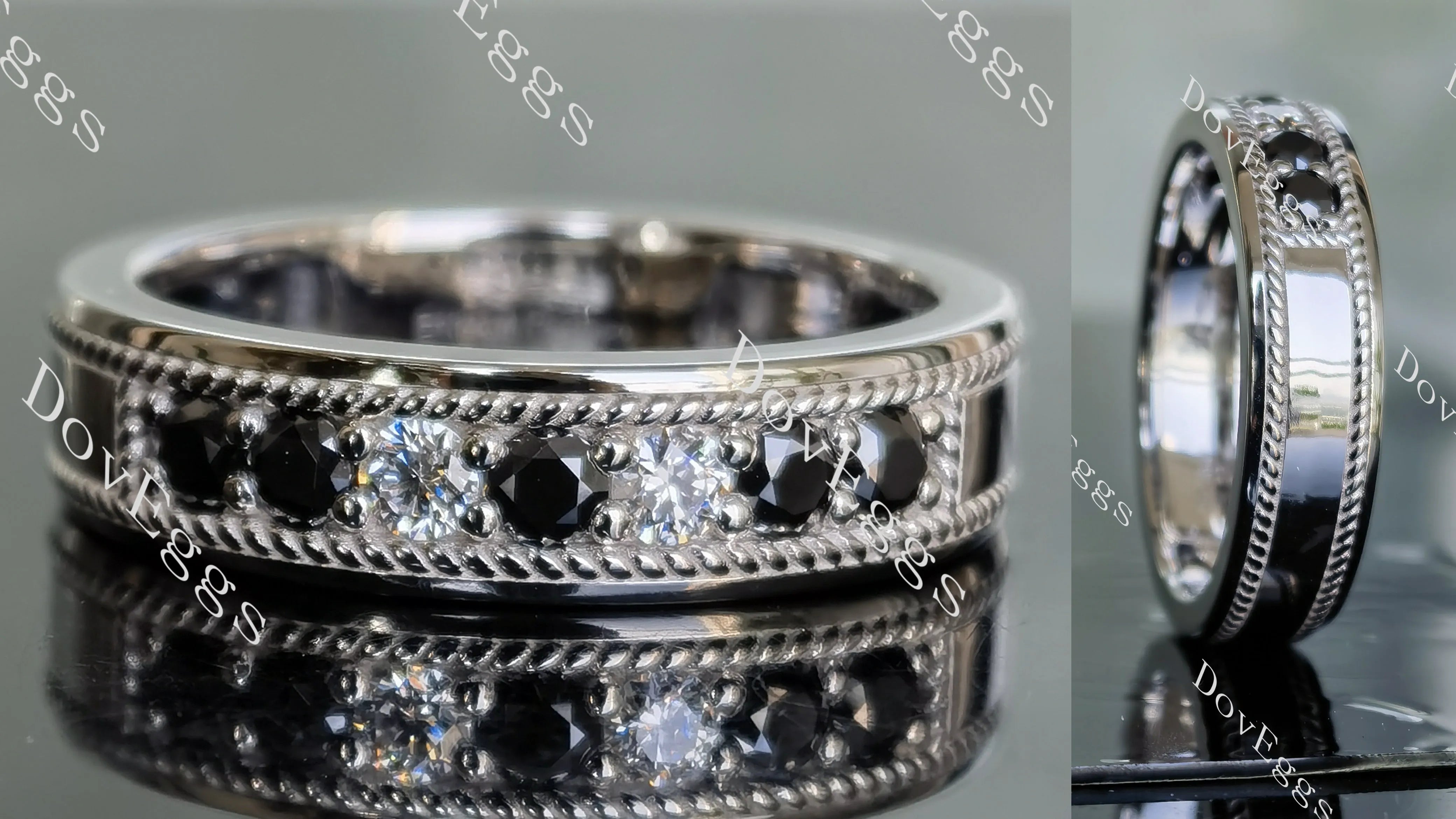 Doveggs round pave moissanite&colored gem wedding band-6mm band width