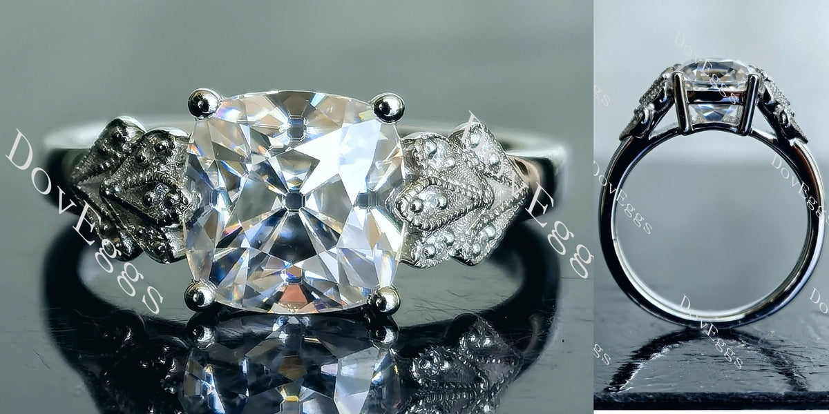 Doveggs cushion art deco moissanite engagement ring