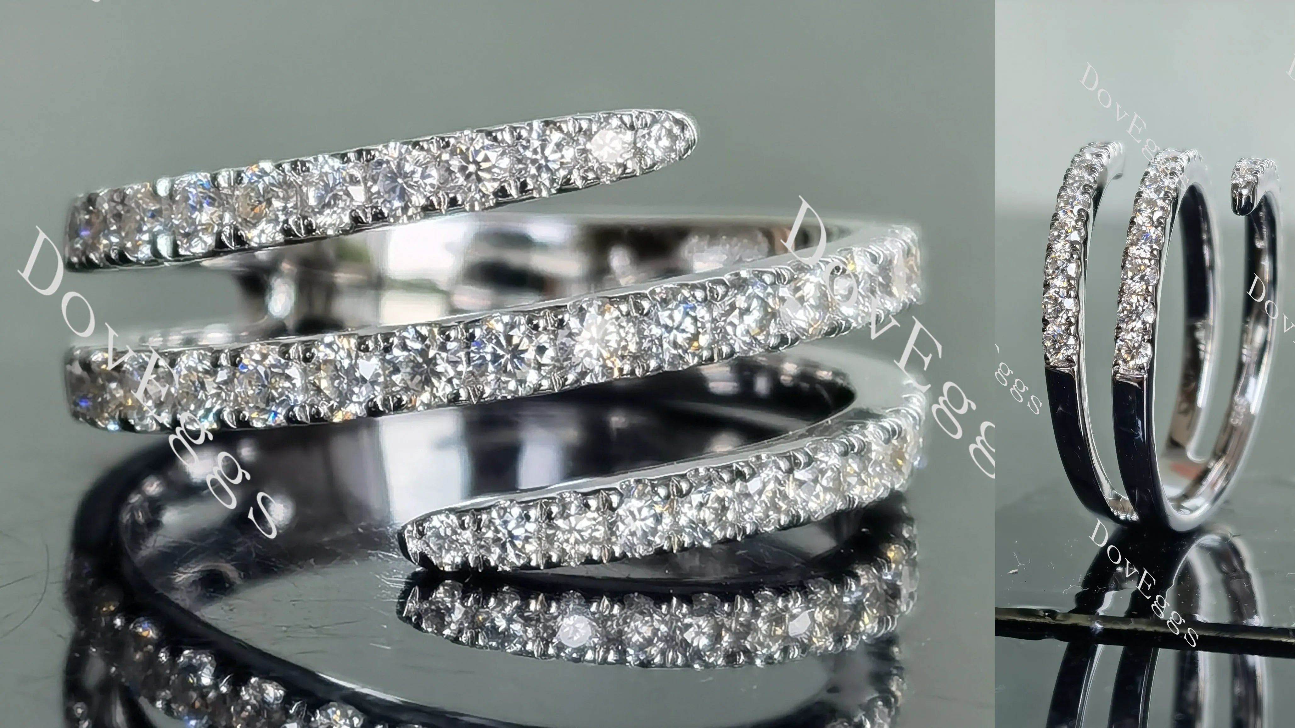 Doveggs round three line pave moissanite/lab grown diamond wedding band-5.3mm band width