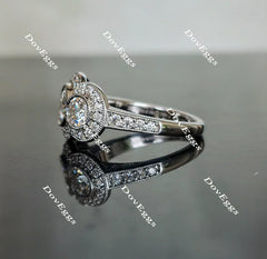 Doveggs three-stone halo pave moissanite engagement ring