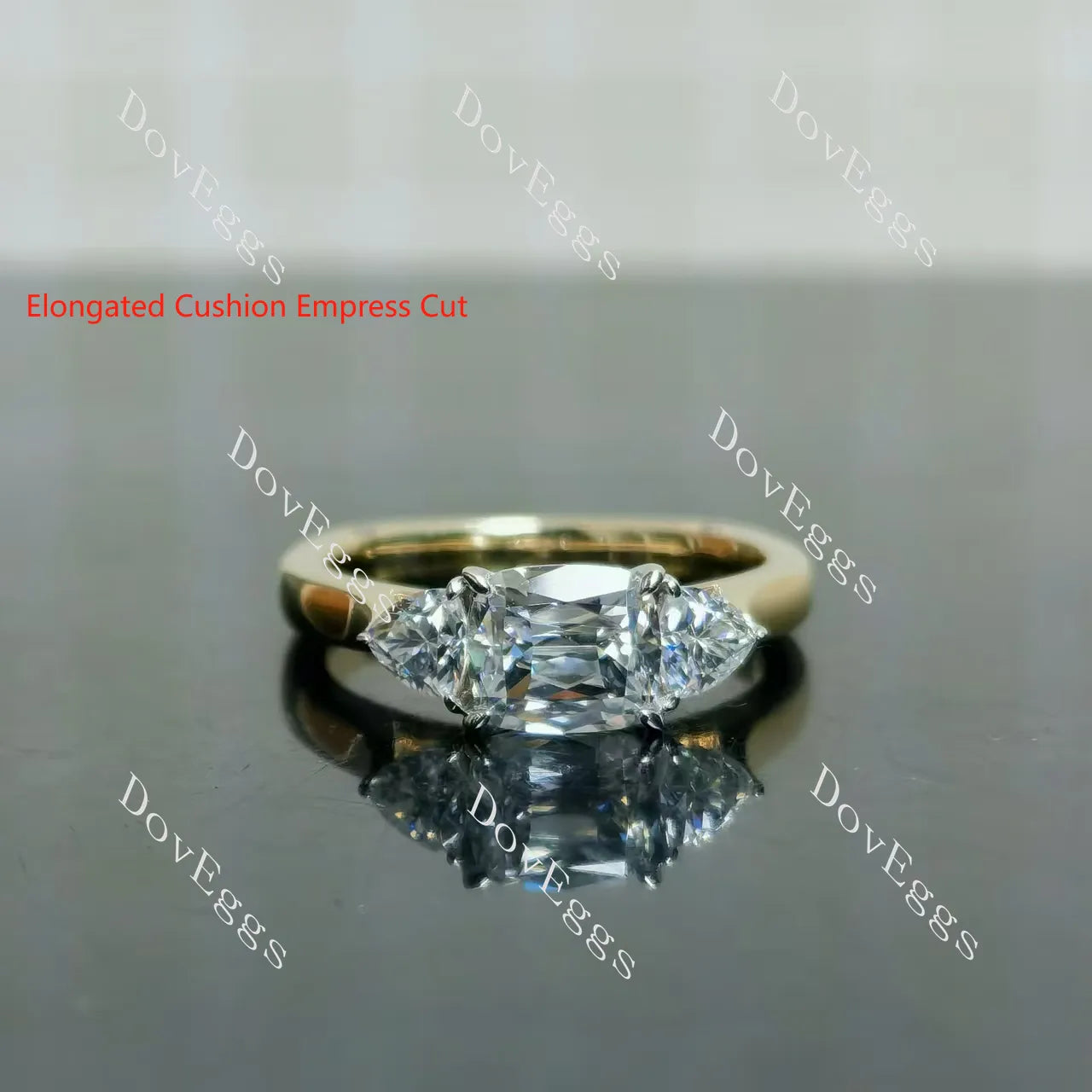 Doveggs emerald three-stones moissanite engagement ring