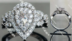 Pear split shank double halo moissanite engagement ring|DovEggs