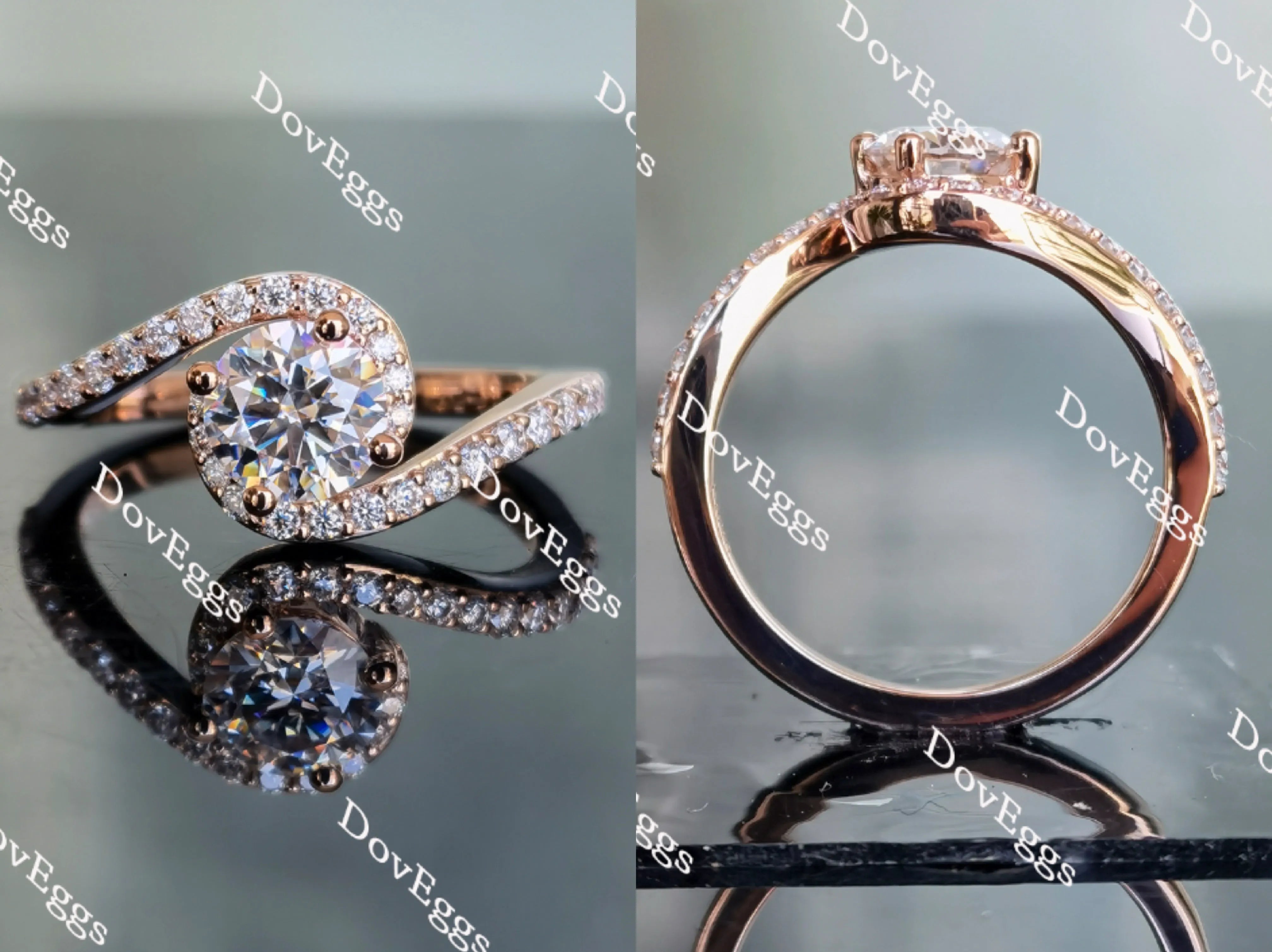 Doveggs round pave curved band moissanite engagement ring