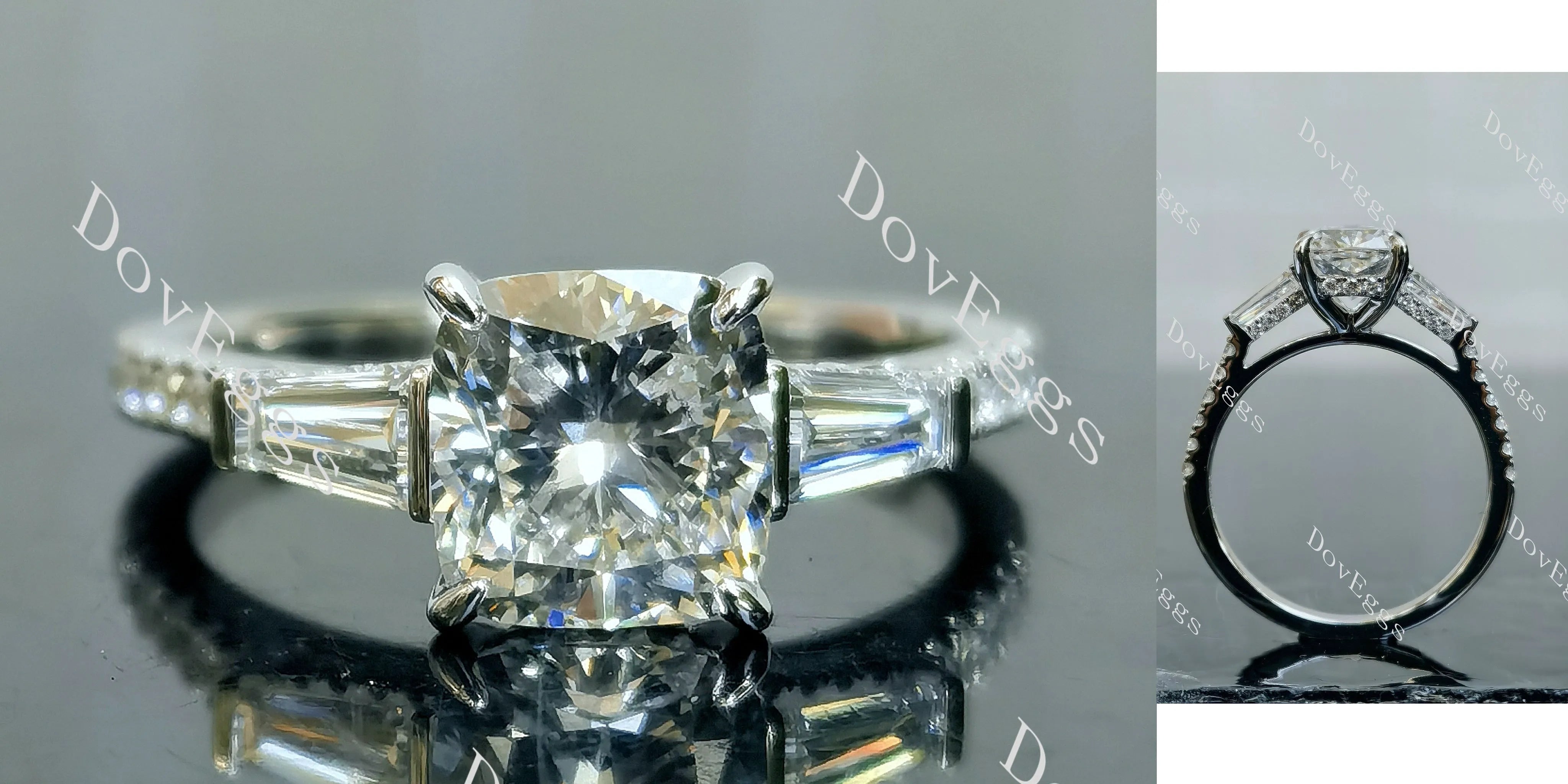 Cushion pave half eternity moissanite engagement ring| DovEggs