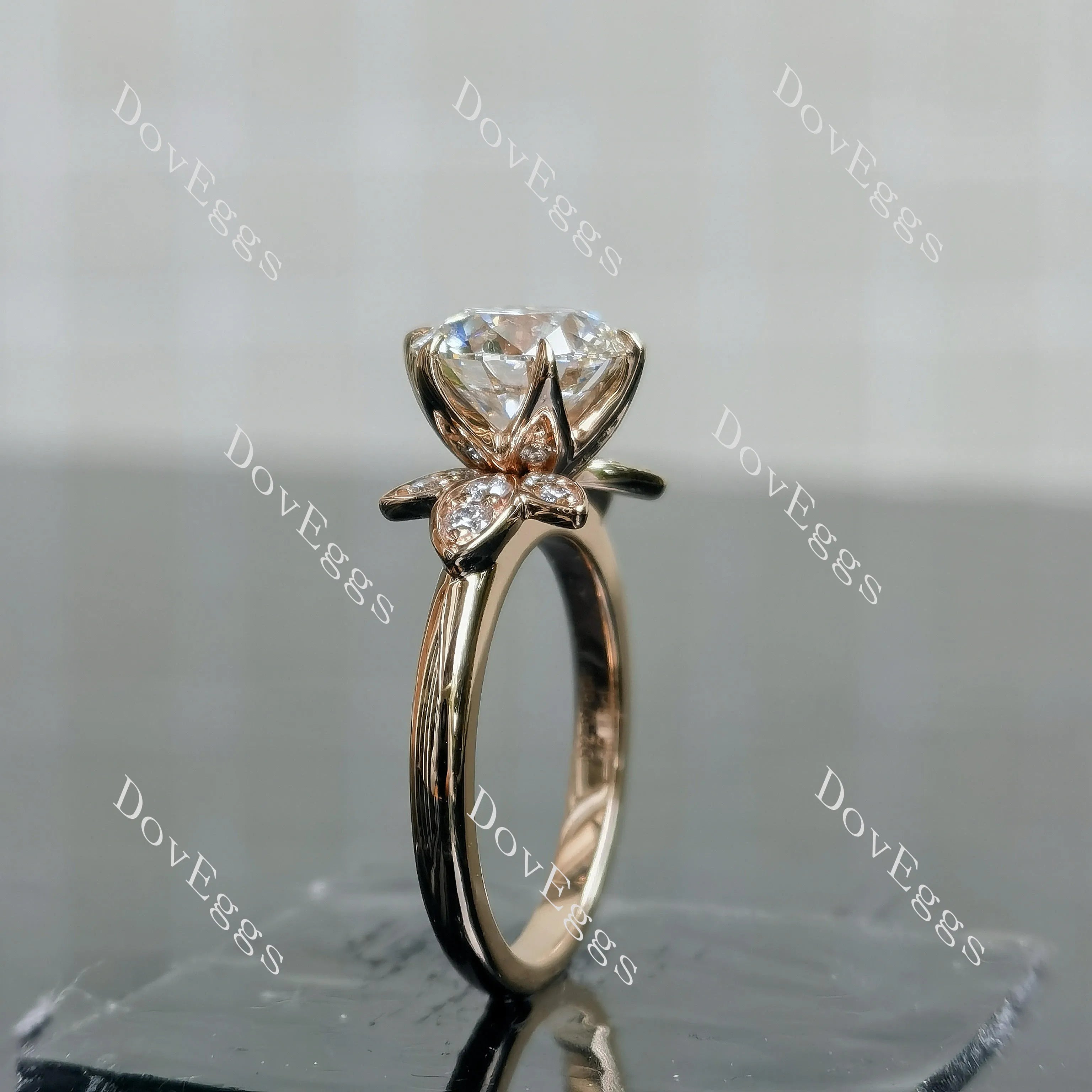 (size 4.5) Doveggs 14k rose gold 2.078ct round F color VS1 Clarity Excellent cut lab grown diamond ring(certified)