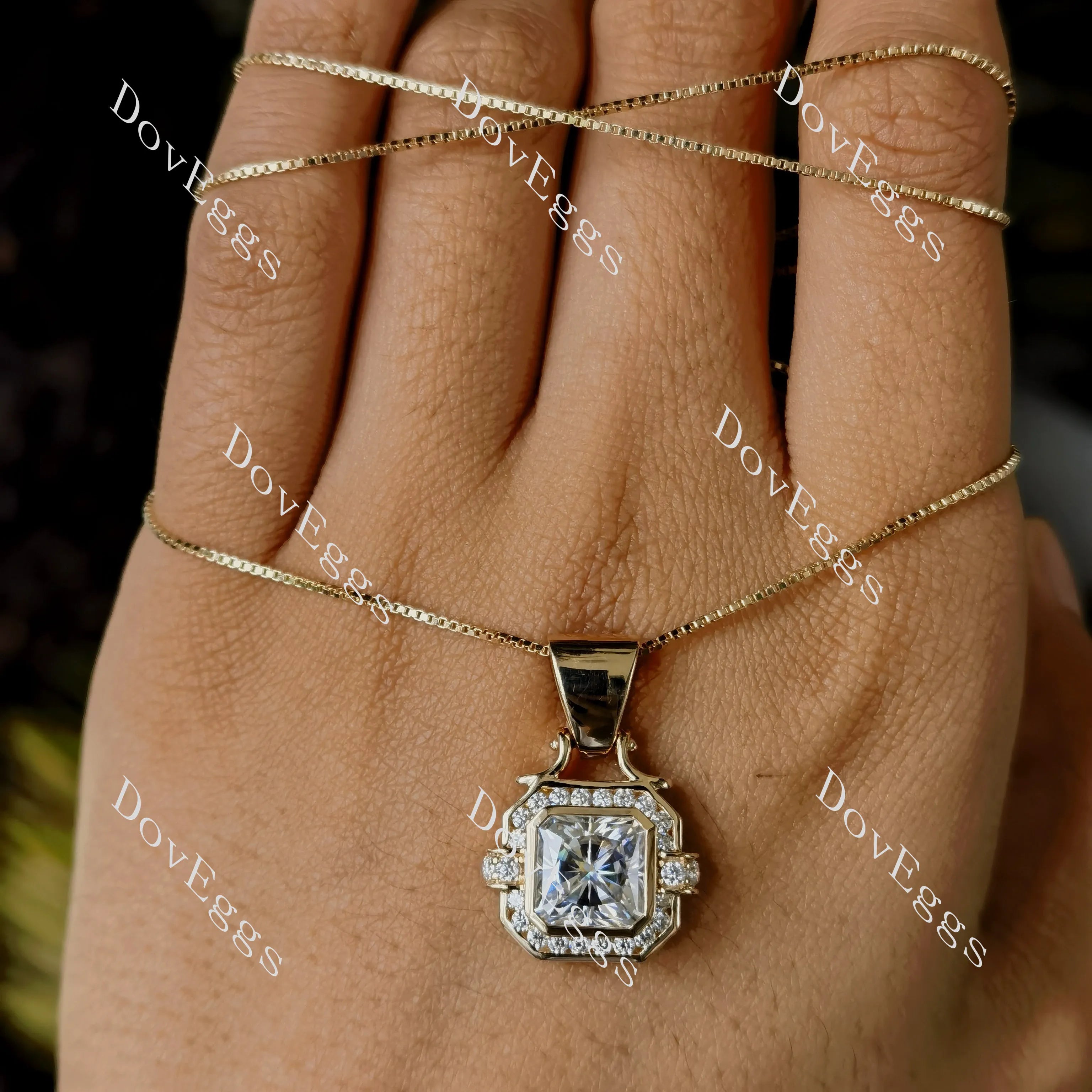 Asscher bezel channel set moissanite pandant necklace (pandant only)|Doveggs