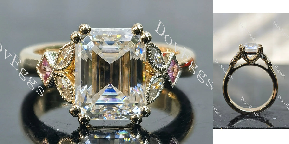 Dolly emerald pave side stones moissanite engagement ring