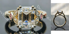 Dolly emerald pave side stones moissanite engagement ring