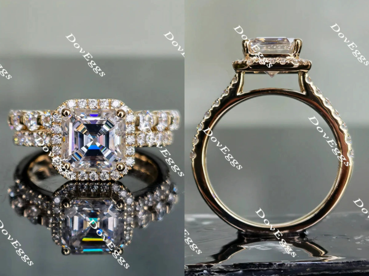 Doveggs asscher halo moissanite bridal set (2 rings)