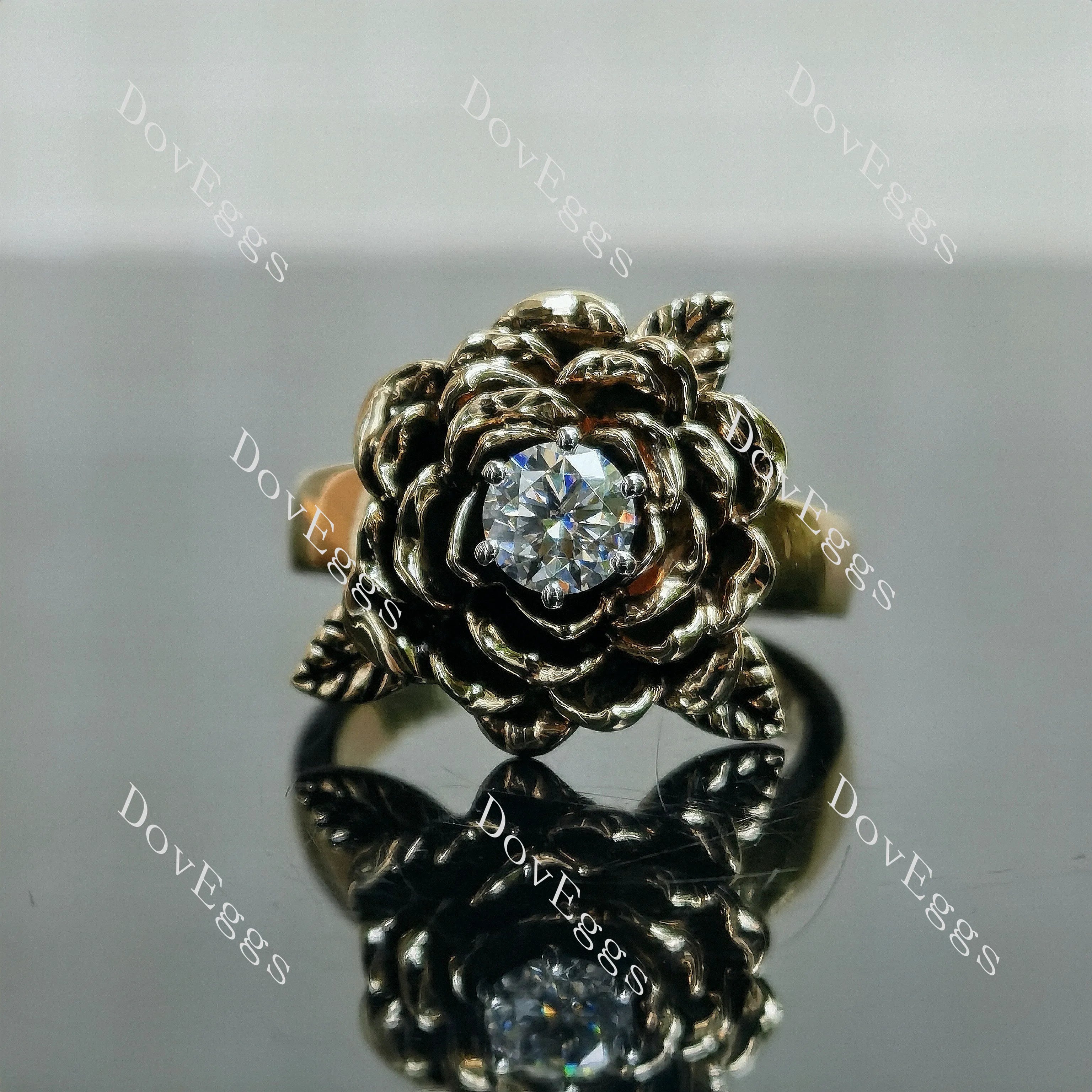 Maggie round floral pave solitaire moissanite engagement ring