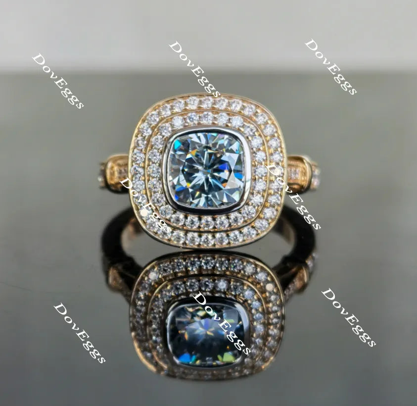 Perdurabo cushion double halo moissanite engagement ring