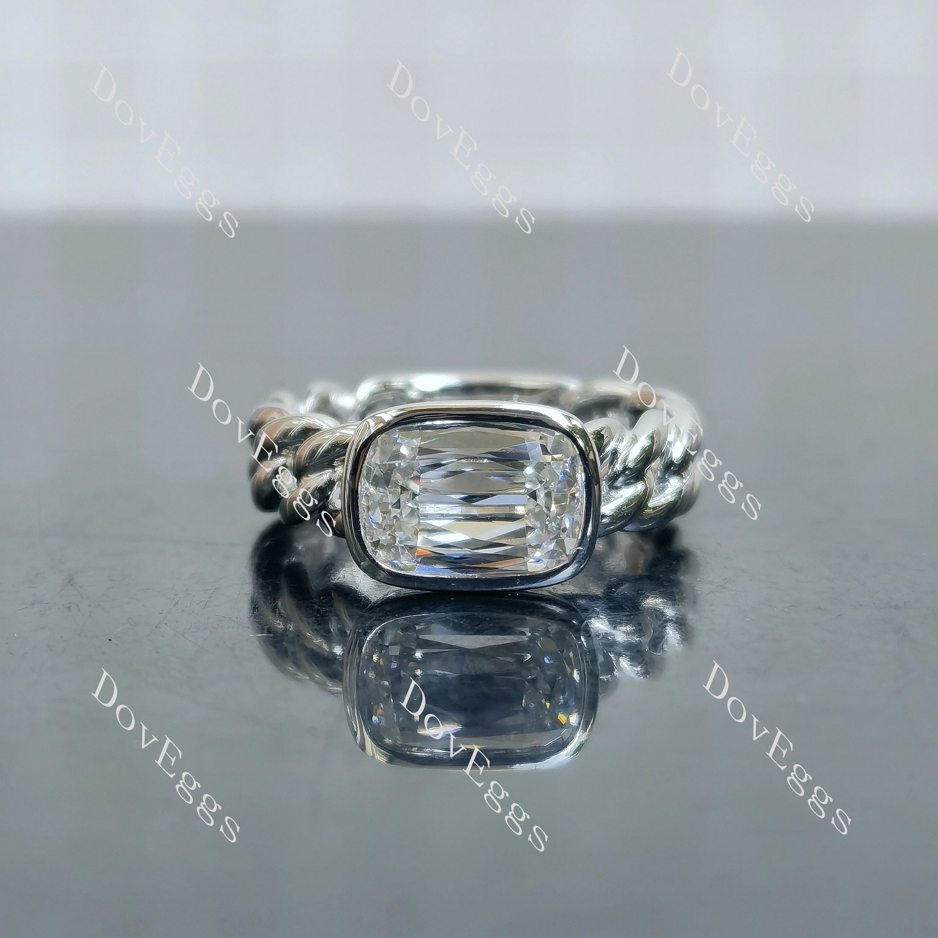 Doveggs Modified Elongated Cushion Bezel Solitaire Lab Grown Diamond Engagement Ring