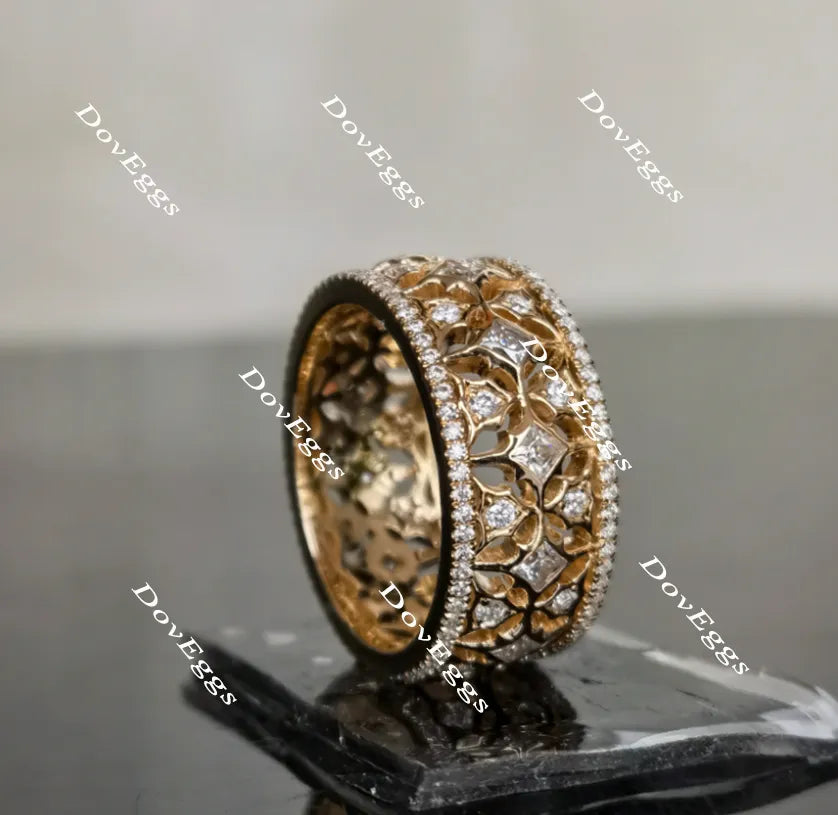 Doveggs art deco princess round full eternity moissanite/lab grown diamond wedding bands-8mm band width