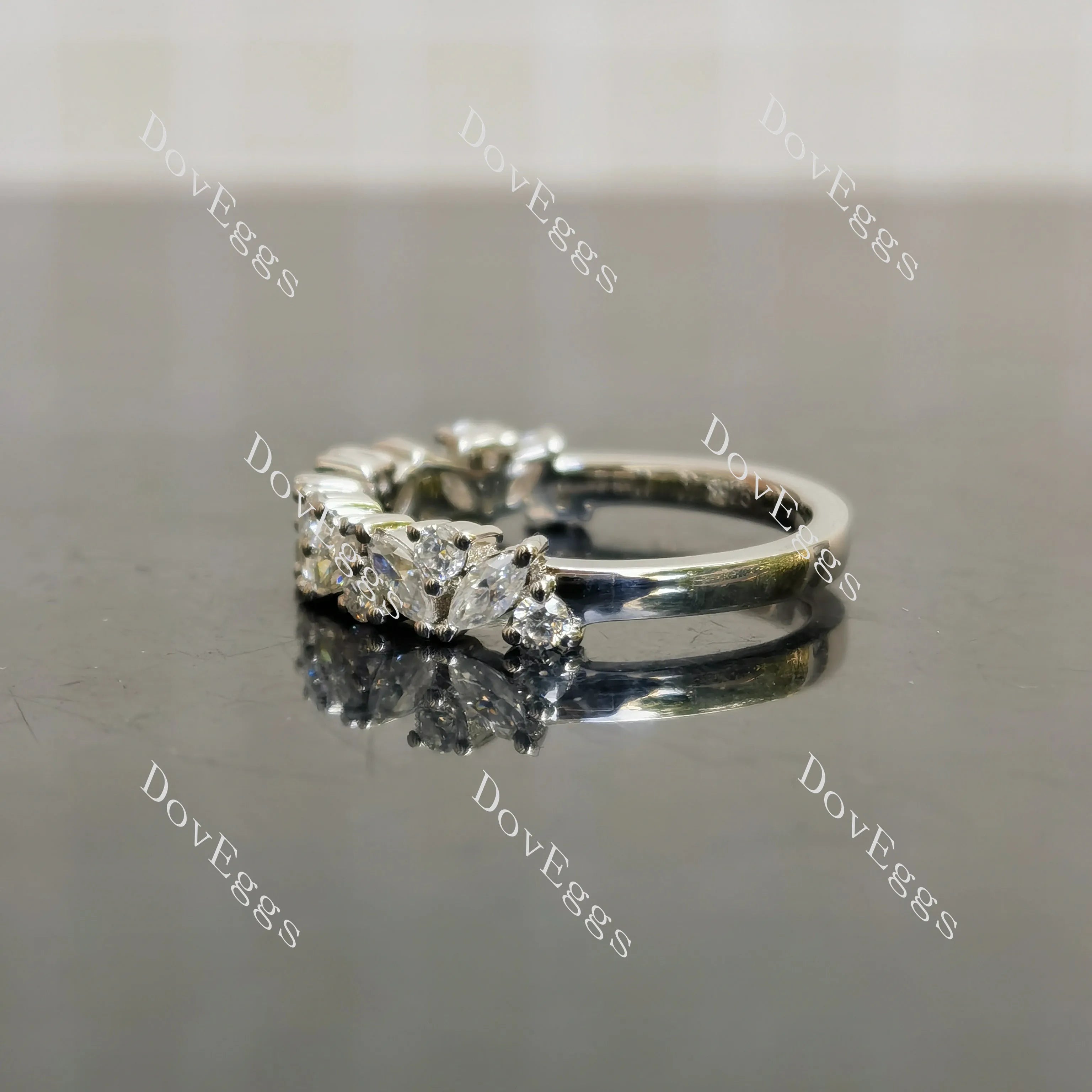 (size 6) Doveggs sterling silver marquise round moissanite wedding band