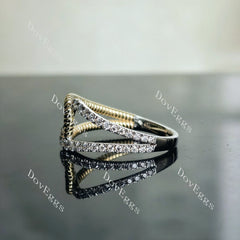 Doveggs round pave split shank moissanite/lab grown diamond wedding band-2.1mm band width
