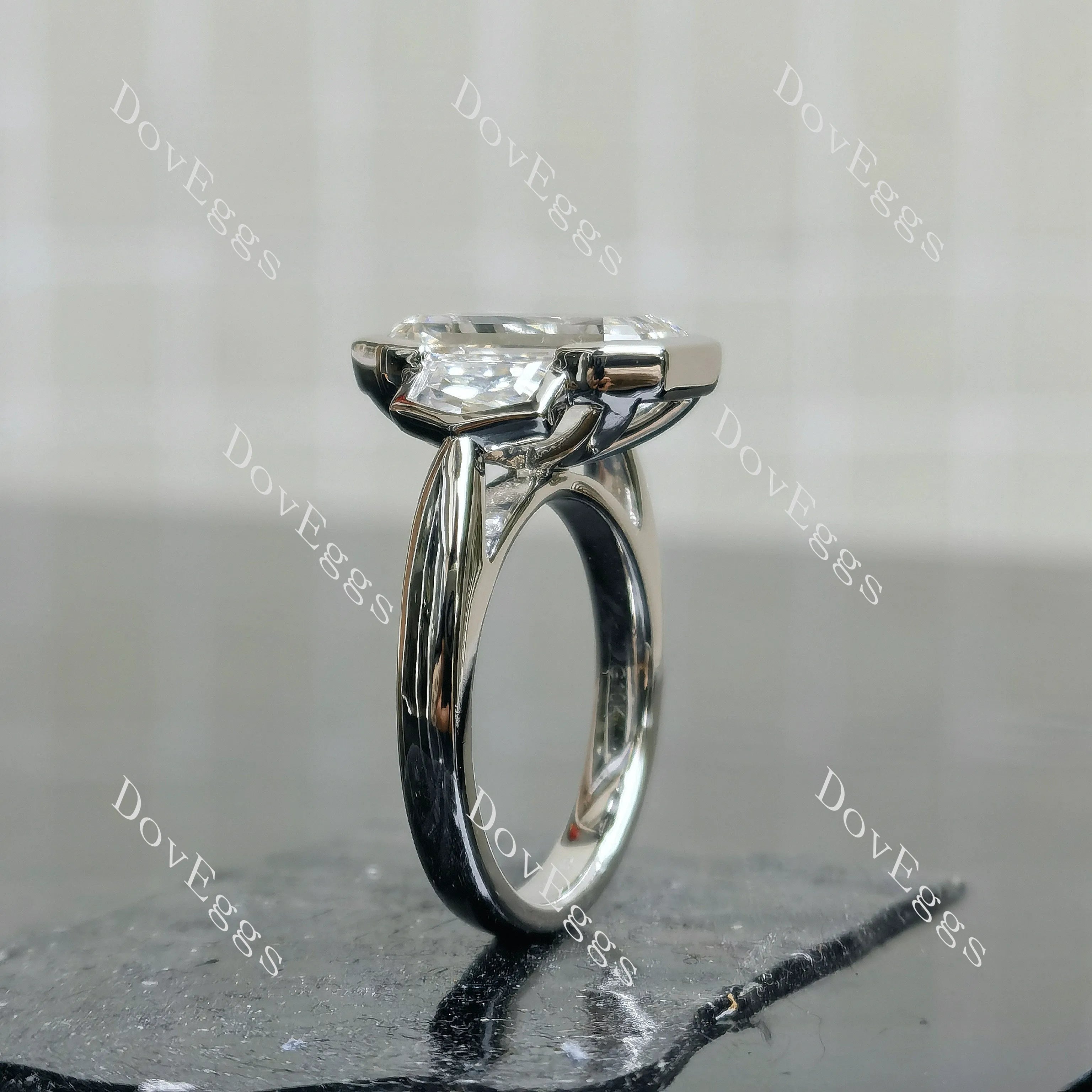 Cheryl G Emerald Bezel Three Stones Lab Grown Diamond Engagement Ring