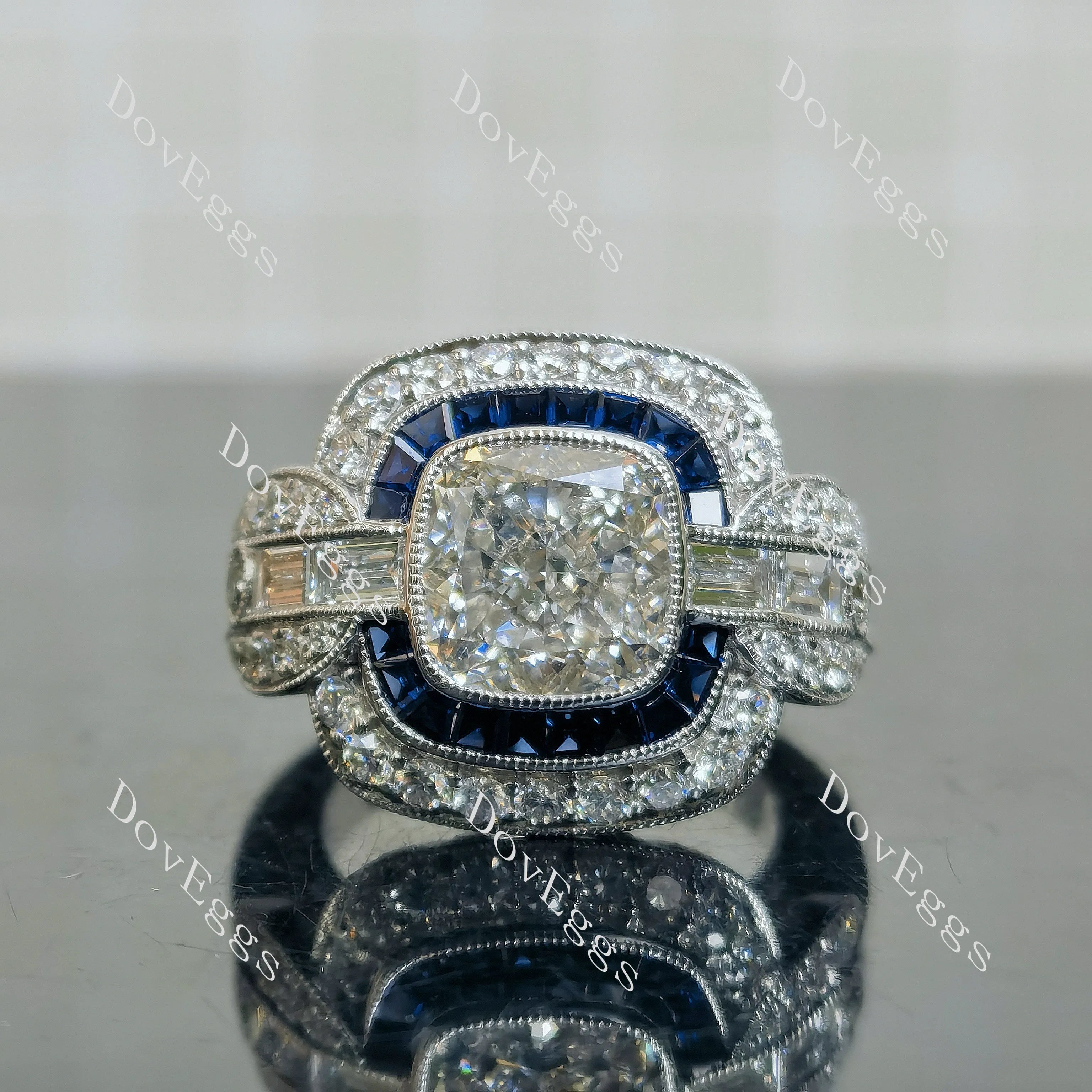 Doveggs Cushion Bezel Halo Vintage Lab Grown Diamond Engagement Ring