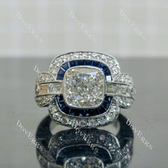 Doveggs Cushion Bezel Halo Vintage Lab Grown Diamond Engagement Ring
