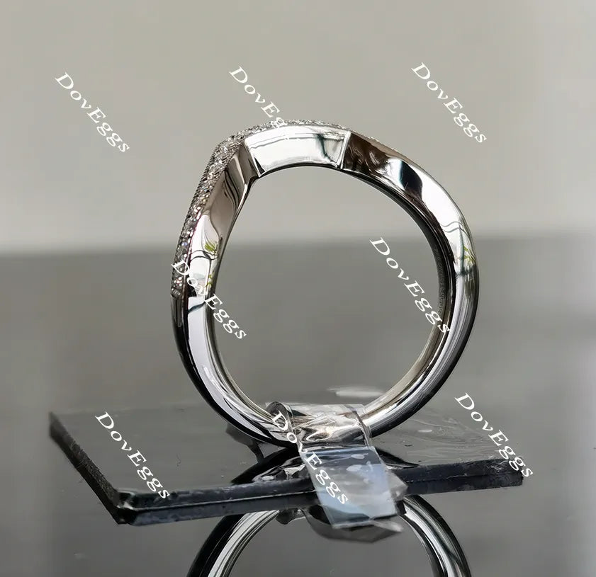 Doveggs half eternity pave moissanite/lab grown diamond curved wedding band-2.3mm band width
