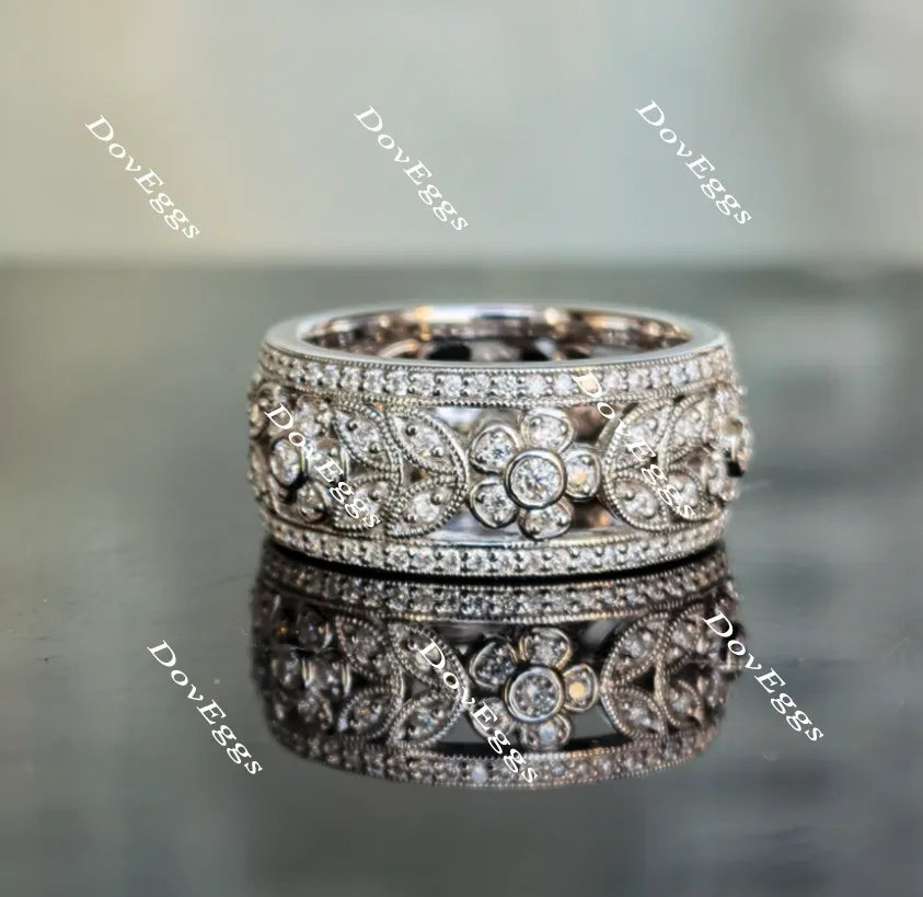 Doveggs round art deco full eternity moissanite/lab grown diamond wedding bands-10.3mm band width