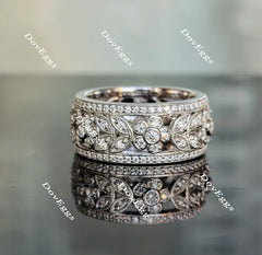 Doveggs round art deco full eternity moissanite/lab grown diamond wedding bands-10.3mm band width