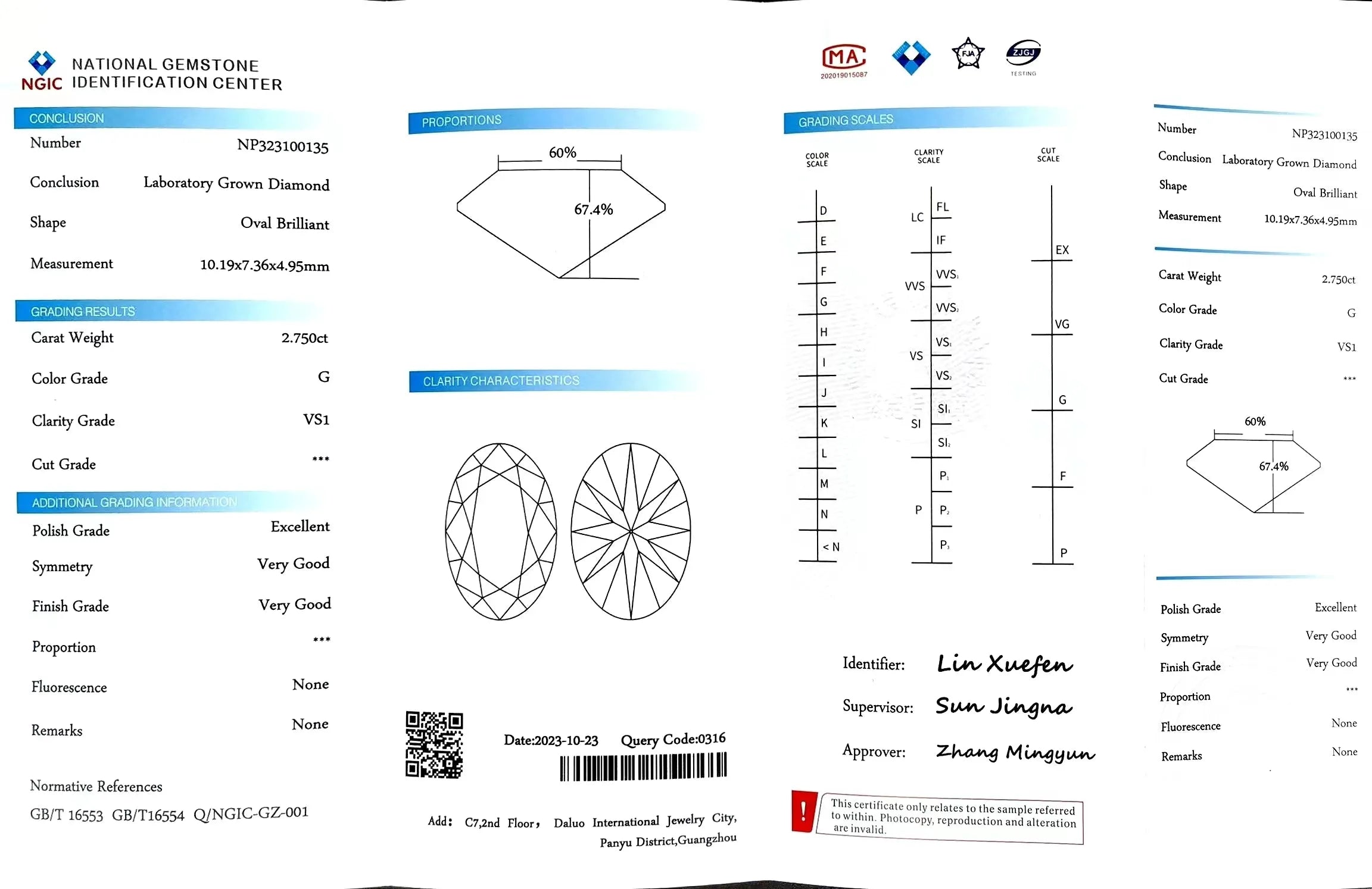 Doveggs 2.75ct Oval G Color VS1 Clarity Excellent cut lab diamond stone(certified) （sold #22982 20%）