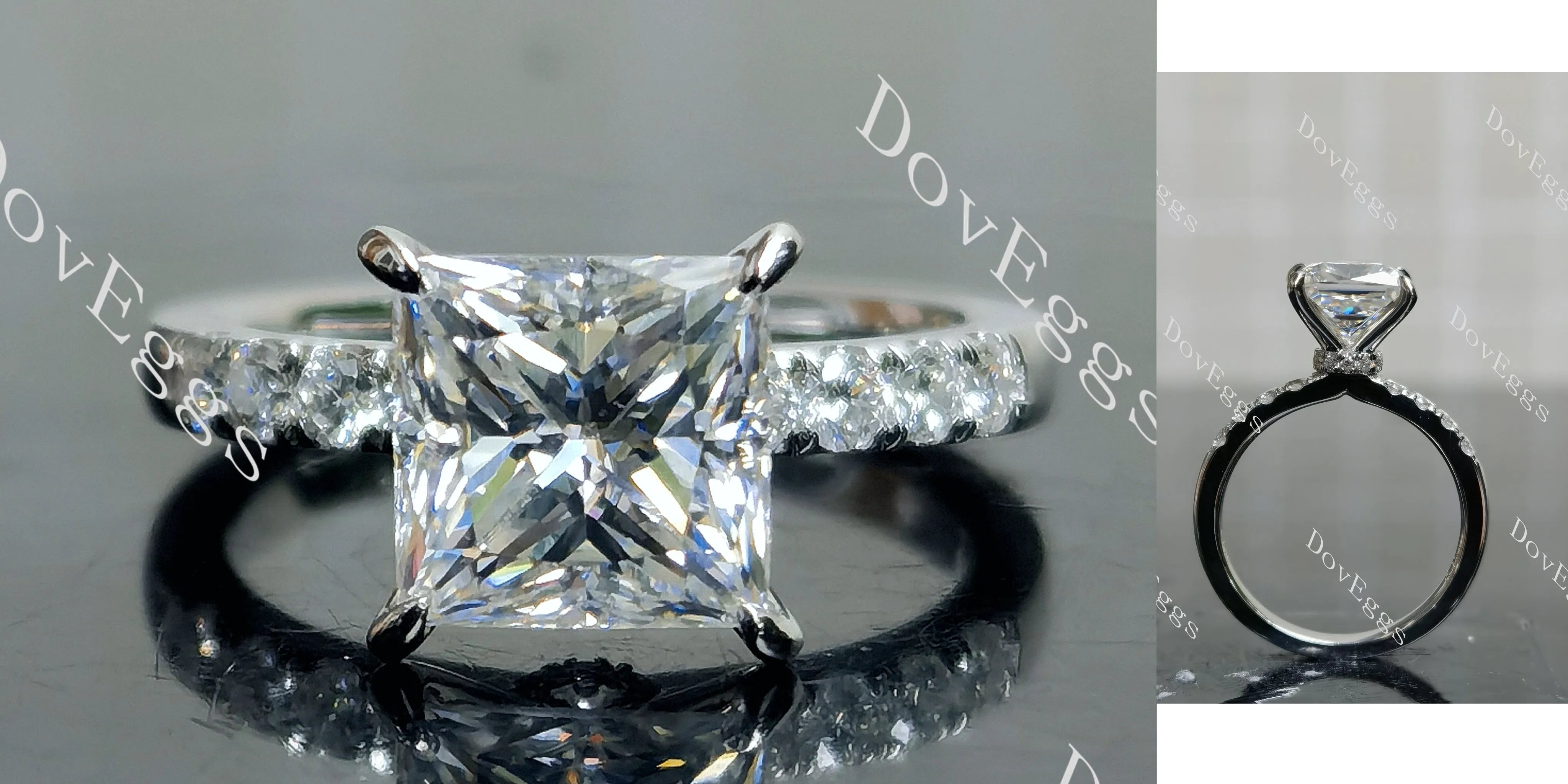 Doveggs Princess pave moissanite engagement ring