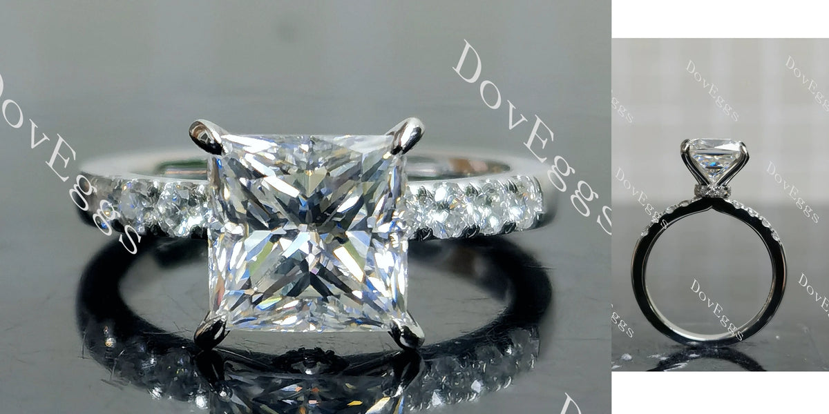 Doveggs Princess pave moissanite engagement ring