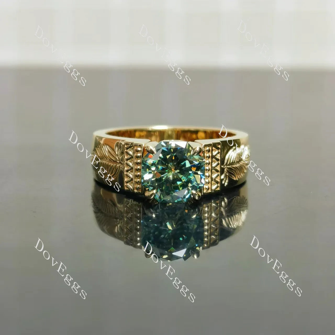 Octagon solitaire carving colored moissanite engagement ring| DovEggs