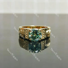 Octagon solitaire carving colored moissanite engagement ring| DovEggs