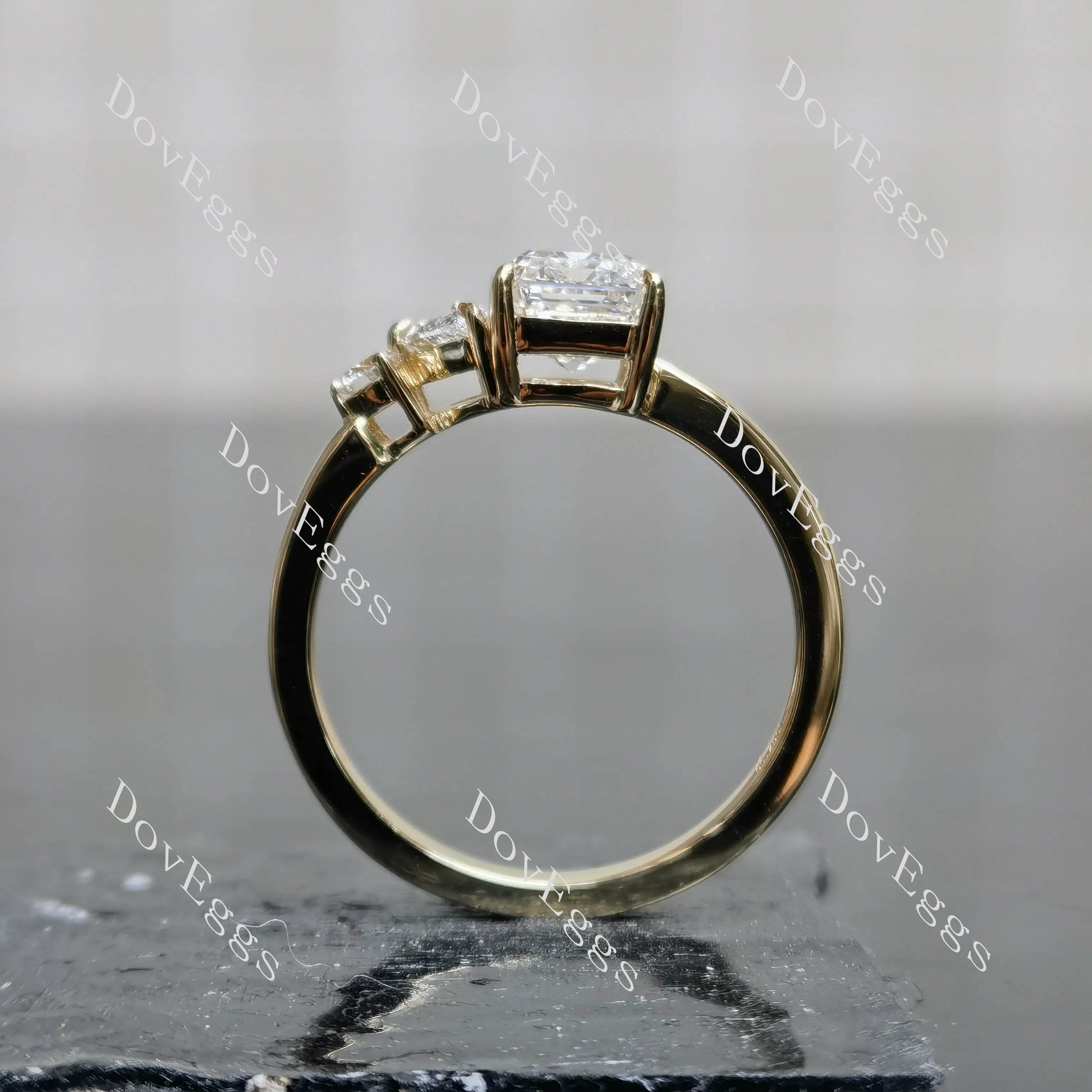 Doveggs Emerald Pave Three Stones Lab Grown Diamond Engagement Ring