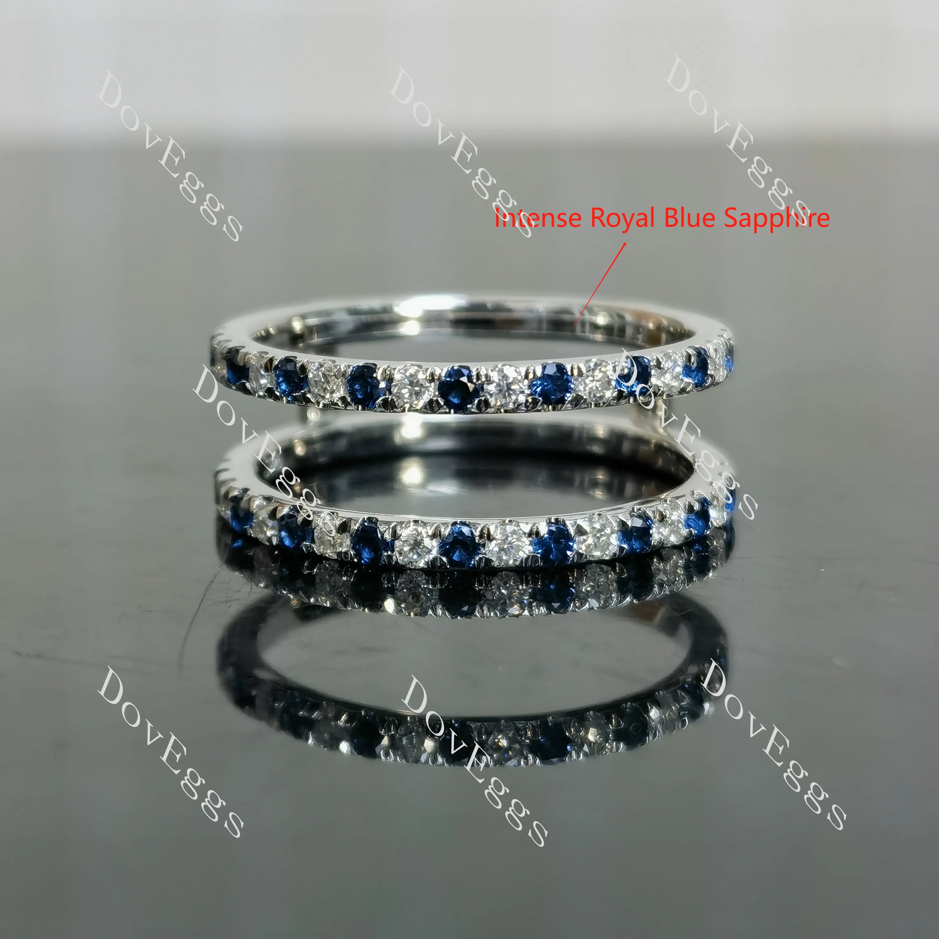 Doveggs round half eternity pave moissanite/lab grown diamond & colored gem wedding band-7.2mm band width