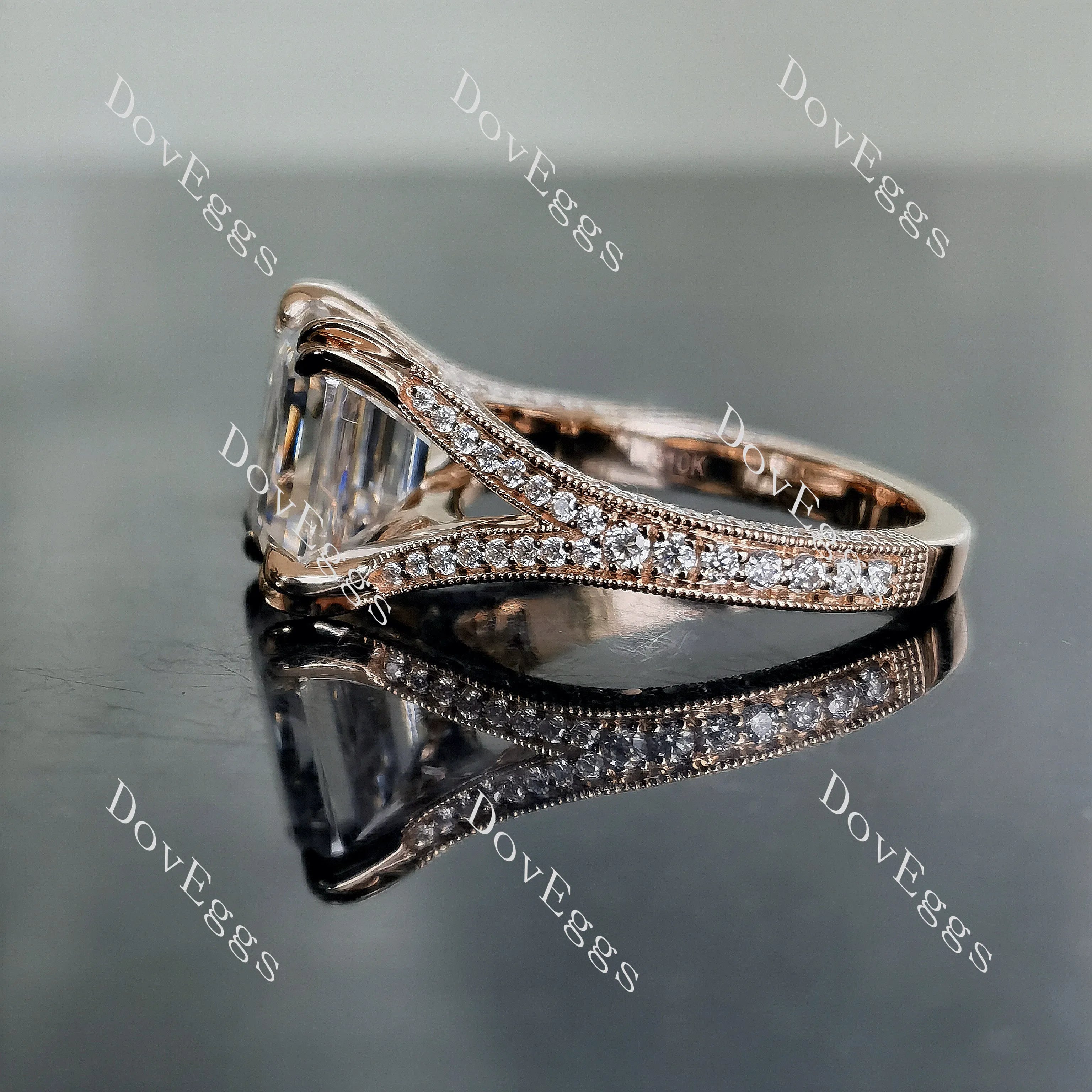 Faythe’s Promise Elizabeth Taylor Krupp cut split shank pave moissanite engagement ring