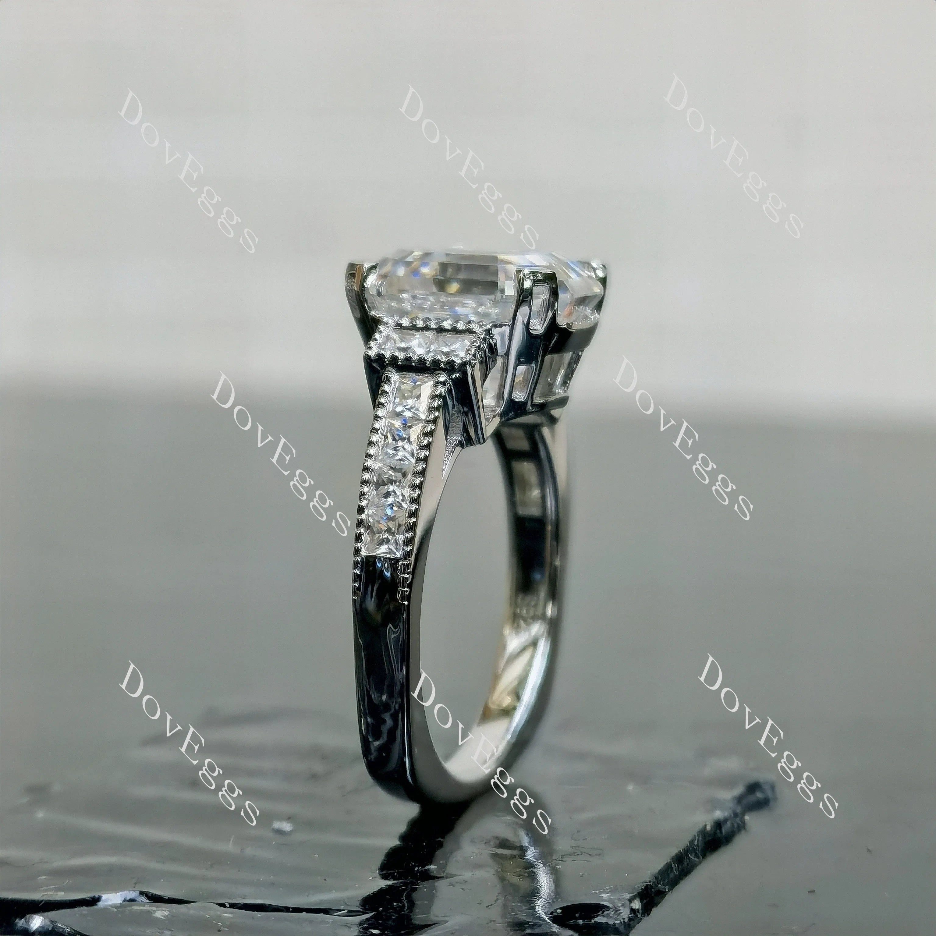 Doveggs Elizabeth Taylor Krupp cut pave side stones moissanite engagement ring
