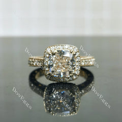 Doveggs Cushion Halo 3/4 Eternity Vintage Lab Grown Diamond Engagement Ring