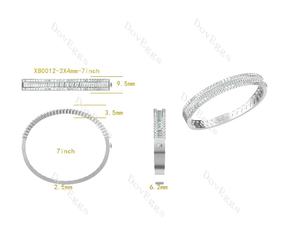 Doveggs baguette round eternity pave moissanite/lab grown diamond bangle for women