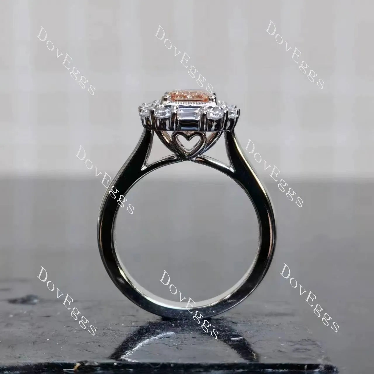 The Bella Bleue Emerald Pave Halo Fancy Intense Pink Lab Grown Diamond Engagement Ring
