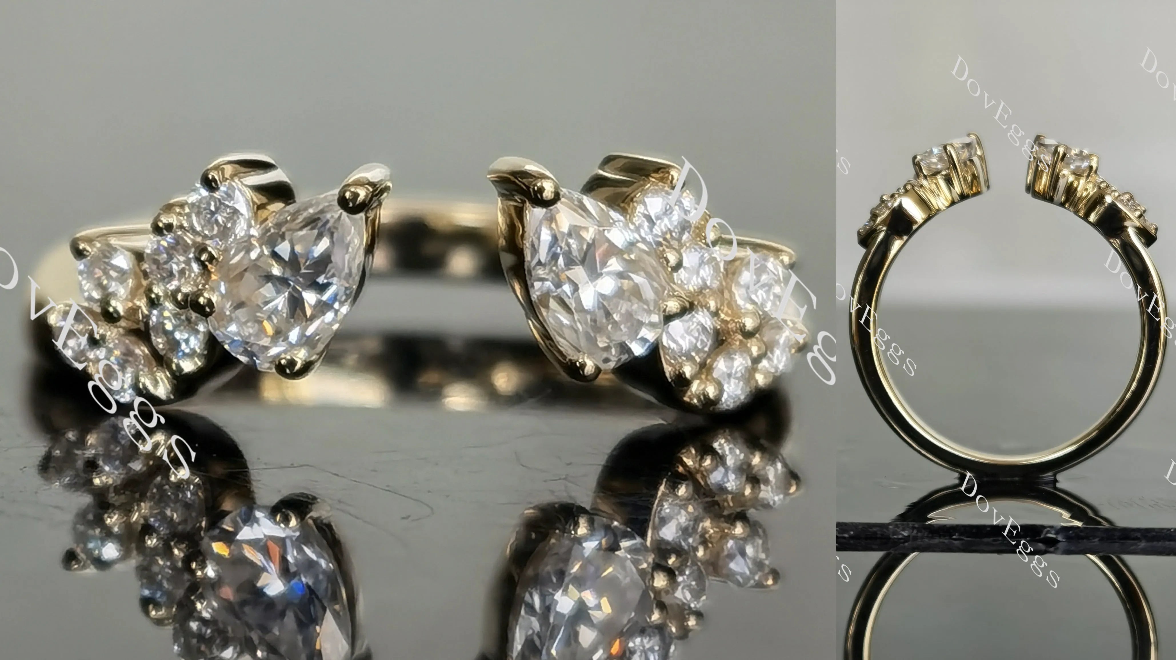 Doveggs pear art deco moissanite/lab grown diamond wedding band-2.0mm band width