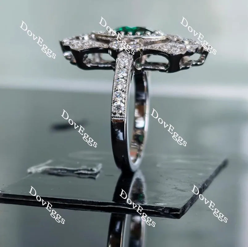 Doveggs round all color available halo pave zambia emerald colored gem engagement ring